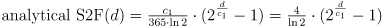 \text{analytical S2F}(d) = \frac{c_{1}}{365 \cdot \ln{2}} \cdot (2^{\frac{d}{c_{1}}} - 1) = \frac{4}{\ln{2}} \cdot (2^{\frac{d}{c_{1}}} - 1)